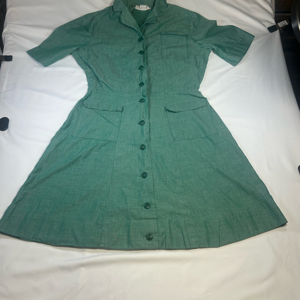Vintage 1950s Girl Scout uniform  Green Button-Front Midi Dress